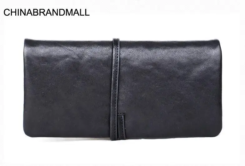 

Genuine leather soft cow skin large capacity men purse card holder string wallet