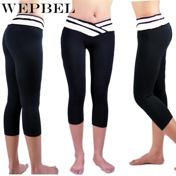 

WEPBEL Women's Capri Leggings Sport Athletic Gym Workout Fitness Yoga Waistband Skinny Pants