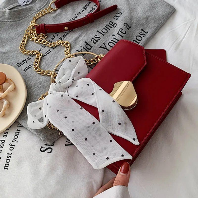 MSGHER Жесткая Сумка, лаконичная женская сумка на плечо, лента, бант, металлический лист, цепочка, Ниша, французский стиль, Ins Joker, женская сумка WB 3007 - Цвет: Красный
