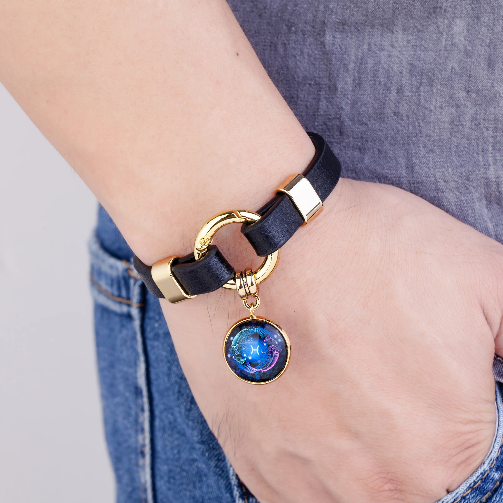 Constellation Leather Bracelet Men Bracelet Leather Zodiac Fashion