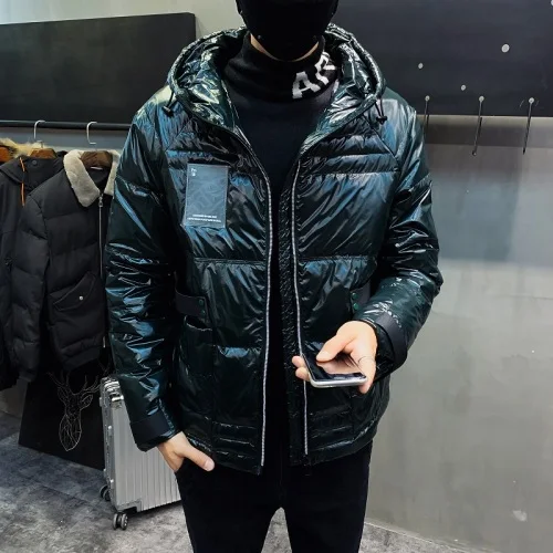 Dark green Белая зимняя одежда на утином пуху, перчатки, Яркий пуховик, Мужская Толстая трендовая Красивая Мужская куртка, модная теплая Толстая Повседневная куртка - Цвет: Dark green