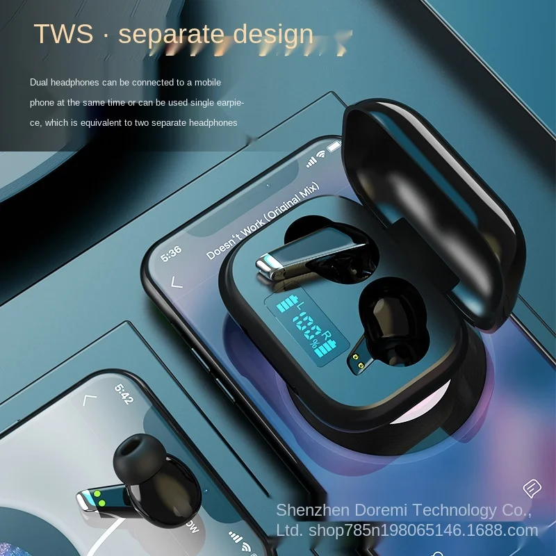 Wireless Bluetooth Headset with Portable Charging Box Digital Display Earphones Waterproof Noise Reduction Stereo Headphones