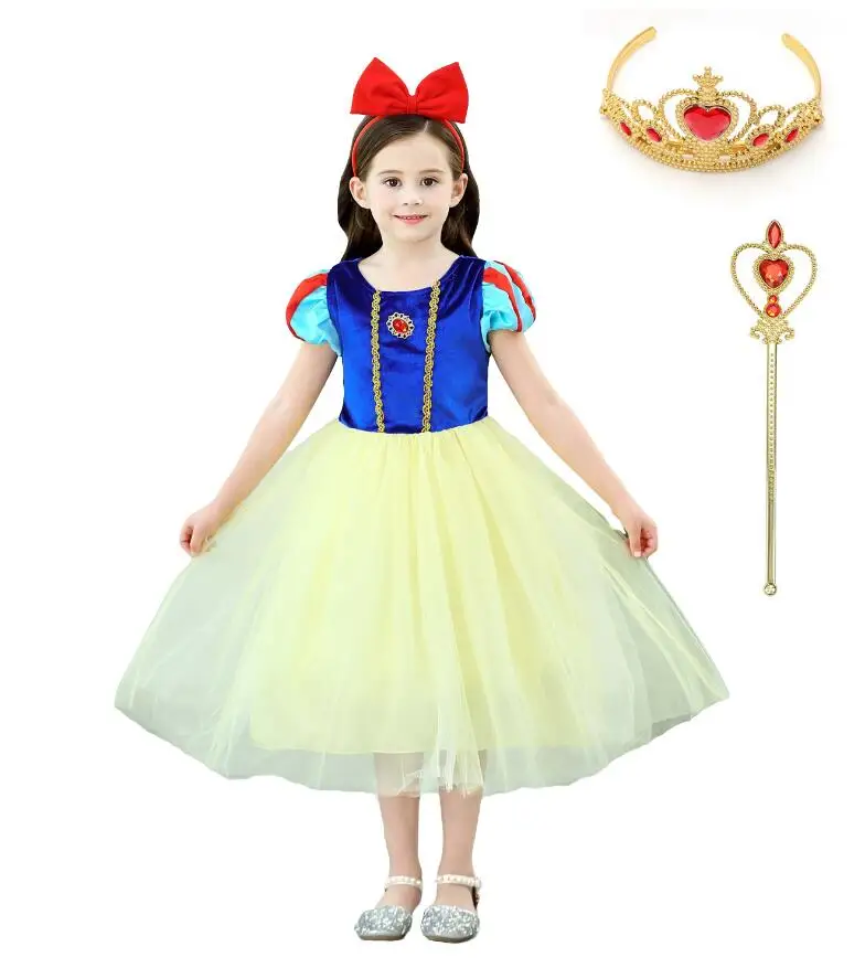 Dress headband crown Платье принцессы Белоснежки для девочек; детское платье для маленьких девочек; вечерние костюмы принцессы на Хэллоуин; карнавальный костюм; детская одежда; хлопковая накидка - Цвет: Dress headband crown