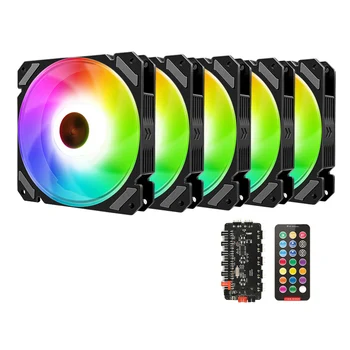 

COOLMOON Computer Case Fan 12cm Silent CPU Water-Cooled Shenguang Synchronous PWM Temperature Control 5V ARGB Chassis Fan(5 Pcs)