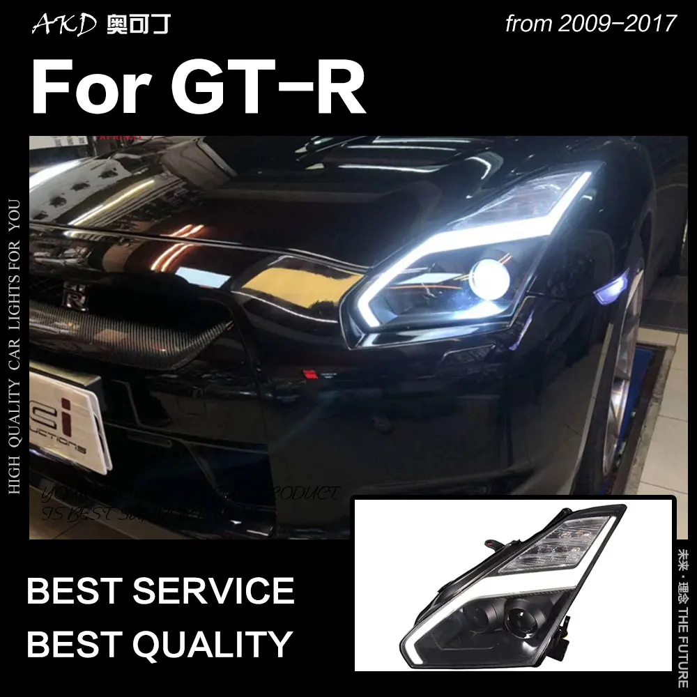 

AKD Car Styling Head Lamp for Nissan GT-R Headlights 2009-2017 GTR LED Headlight DRL Angel Eye Hid Bi Xenon Auto Accessories