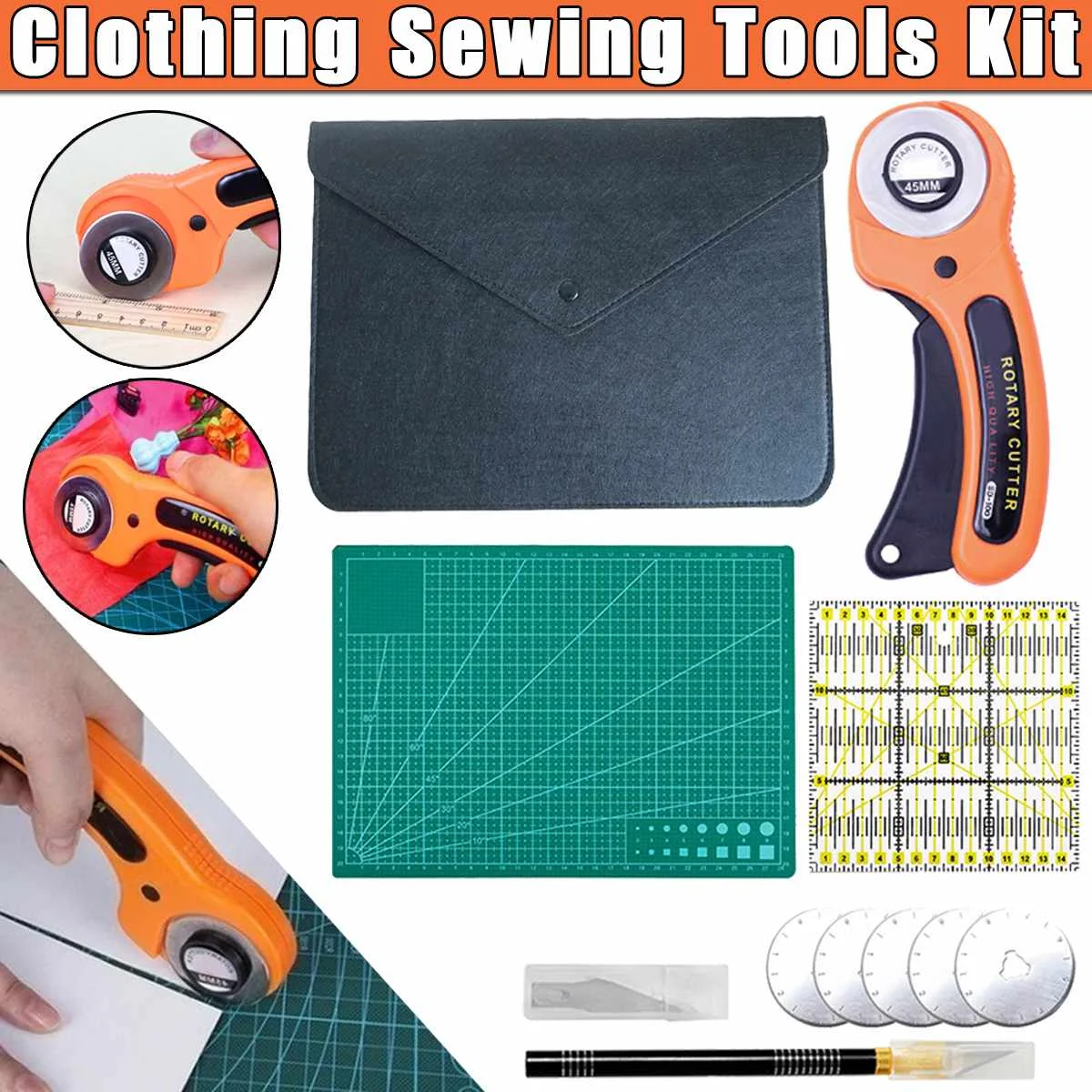 45mm Leather Cutting Tools Rotary Cutter Blades Fabric Circular Cutting Patchwork Leather Craft Cutter DIY Craft Sewing Tool kit-0