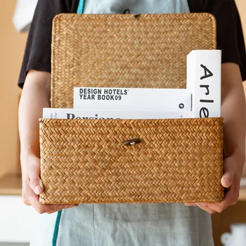 

Multifunction Handmade Seagrass Woven Storage Box Seaweed Storage Finishing Basket With Lid Sundry Bath Cosmetic Towel Container