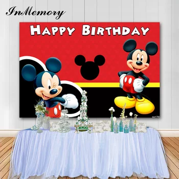 

InMemory 7x5FT Vinyl Mickey Mouse Party Backdrop For Photo Red Birthday Theme Custom Children Newborn Photography Backgrounds