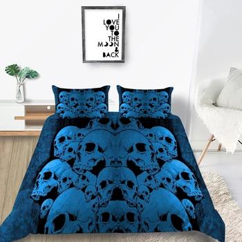 

Blue Skulls Bedding Set King Size High End Scary Cool 3D Duvet Cover Queen Twin Full Single Double Unique Design Bed Set