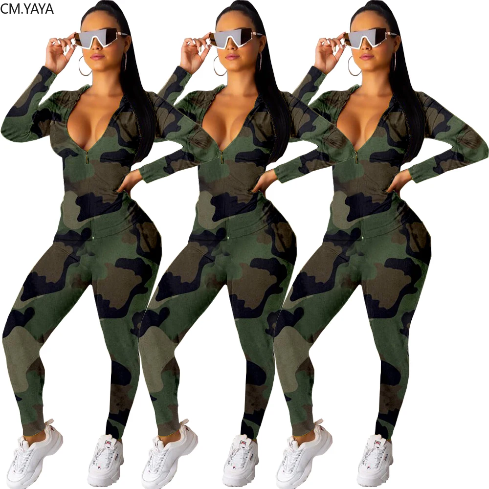 Осенне-зимний женский комплект, камуфляжный принт, длинный рукав, топ, длинные штаны, комплект из двух предметов, повседневные спортивные костюмы, спортивная одежда HG5290