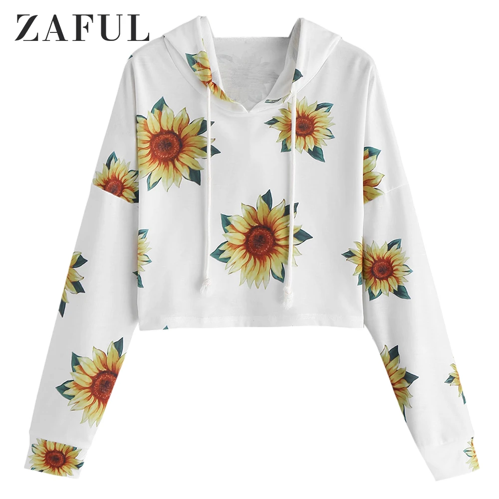 sunflower print crop hoodie