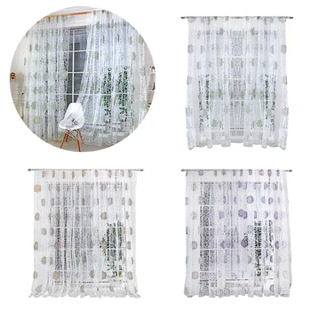 

European Flower Ball Tulle Sheer Curtain Kitchen Voile Sheer Curtains Classical For Home Living Room Bedroom Decoration