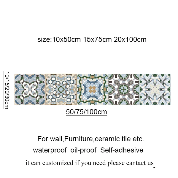 Spain Retro Wall Ceramic Arabic Tile Stickers Self-adhesive Decal for Bedroom Kitchen Waist Line Wall Decals Waterproof PVC DIY 15