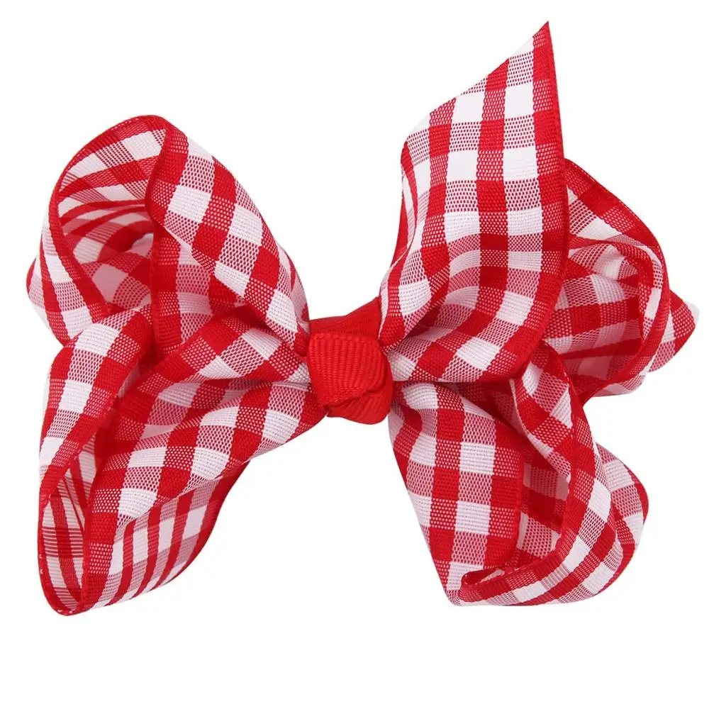 red plaid clip Цветные клетчатые заколки для волос с большим бантом, Детские волосы для девочек, заколки с бантом, милая заколка, ленты, Аксессуары для волос желтого цвета - Цвет: red plaid clip