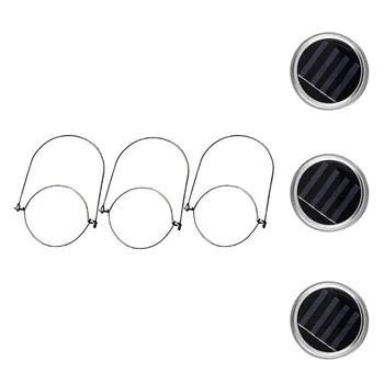 

3 Pack Solar Powered Mason Jar Lids Lights,10 LEDs Fairy Portable Lanterns,3 Stainless Steel Hangers(Jars NOT Included),for Pati
