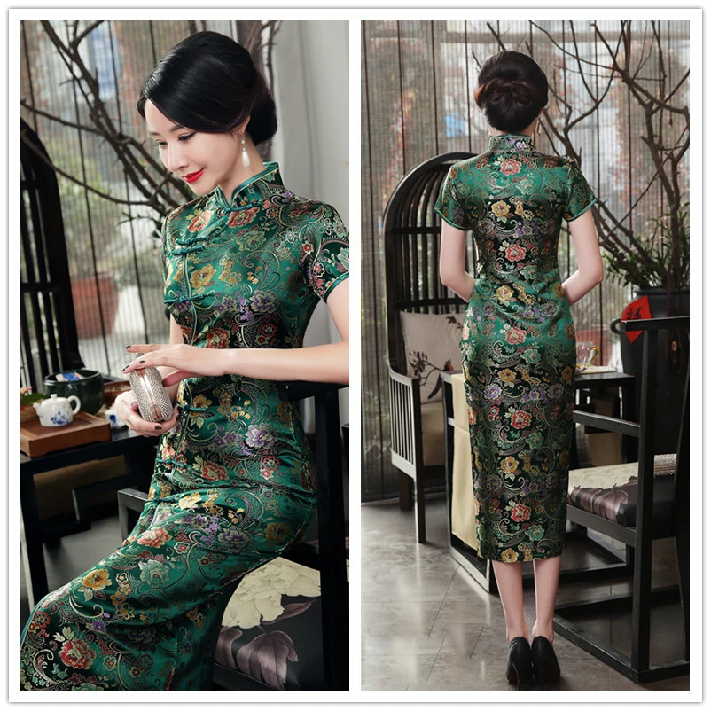 Cheongsam Длинное Платье женское элегантное атласное тонкое Китайский традиционный свадебный Чонсам ежедневно одежда Банкетный Чонсам с