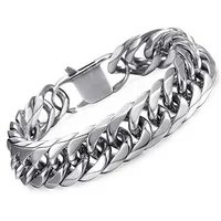 HNSP Stainless Steel LA Cuban Link Chain Bracelet For Men Punk Hip Hop Silver Color Hand Chain 8/10/12/14MM Thick 1