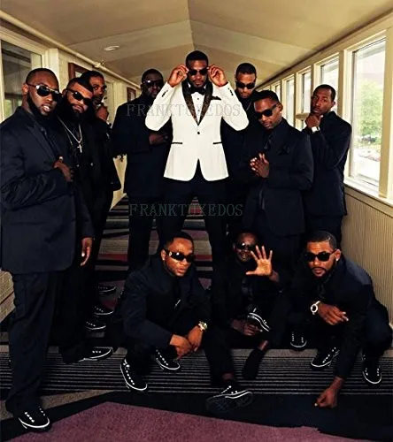 

2021 Men's Slim Fit White Jacket Black Pants Groom Wedding Dress Tuxedo High Quality Custom Suit 2 Piece Set