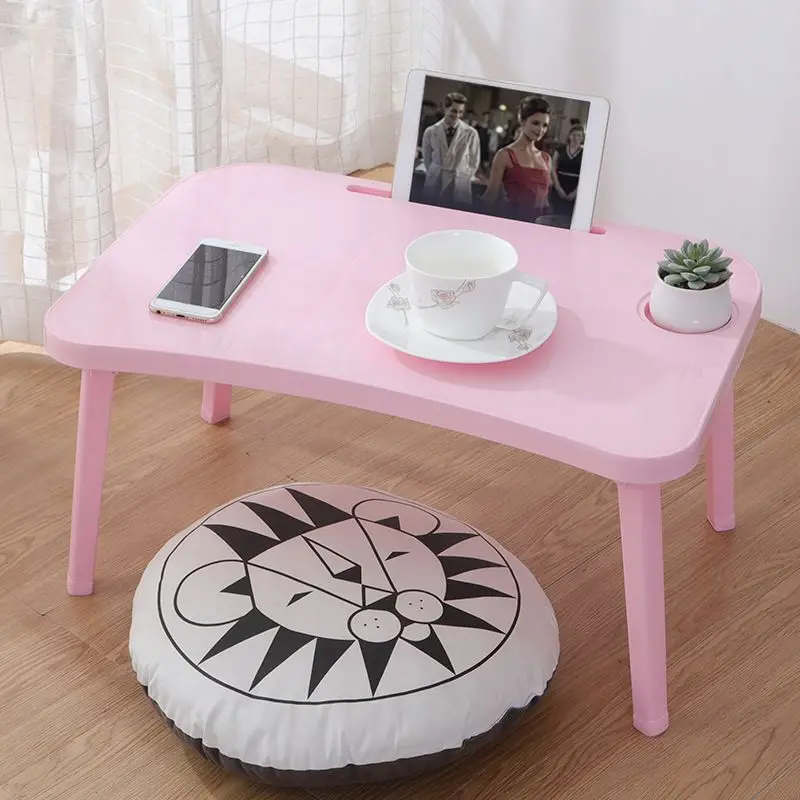 PINK Складной стол для ноутбука, стол для ноутбука, поднос для завтрака, поднос для кровати, регулируемая складная подставка для компьютера с откидной крышкой и ножками - Цвет: PINK