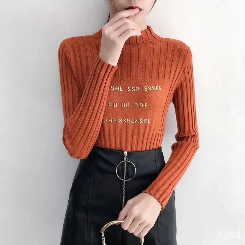 sweater woman Модный свитер с высоким воротом, длинный рукав, с буквенным принтом, вязаный свитер, Женский плотный свитер Harajuku, женские топы - Цвет: sweater woman