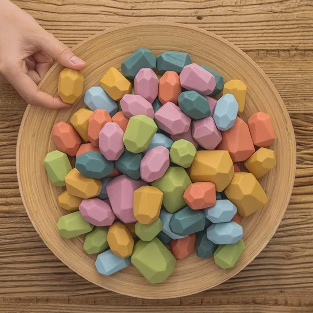 Wooden Rainbow Stones Building Blocks Colorful Wood Toy Block Stacker Balancing Games Montessori Educational Toys for Children 5