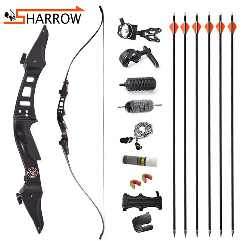 

60" 20-50lbs ILF Recurve Bow With Spine 500 Carbon Fiberglass Arrow For Archery Shooting Training Hunting Takedown Metal Bow