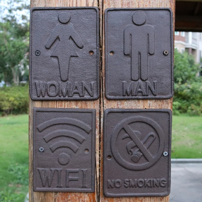 Винтажный чугунный прямоугольный Женский Мужской Wi Fi не курить Настенный декор