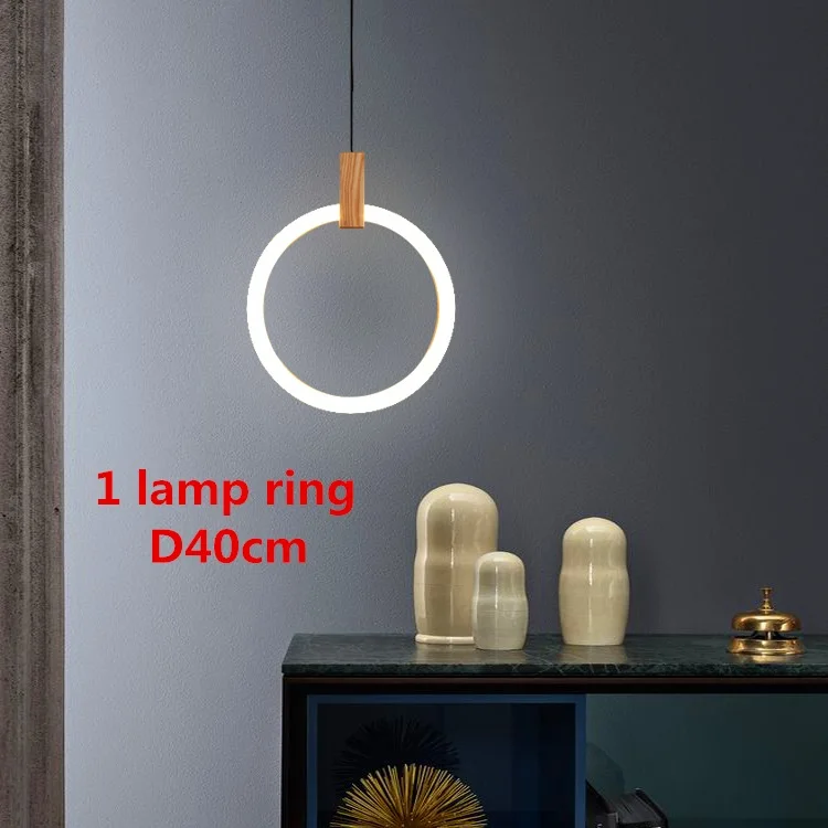 Современный светодиодный подвесной светильник в скандинавском стиле с деревянными люстрами для гостиной, спальни, лестничное освещение, кольцевые подвесные светильники - Цвет корпуса: Dia30cm