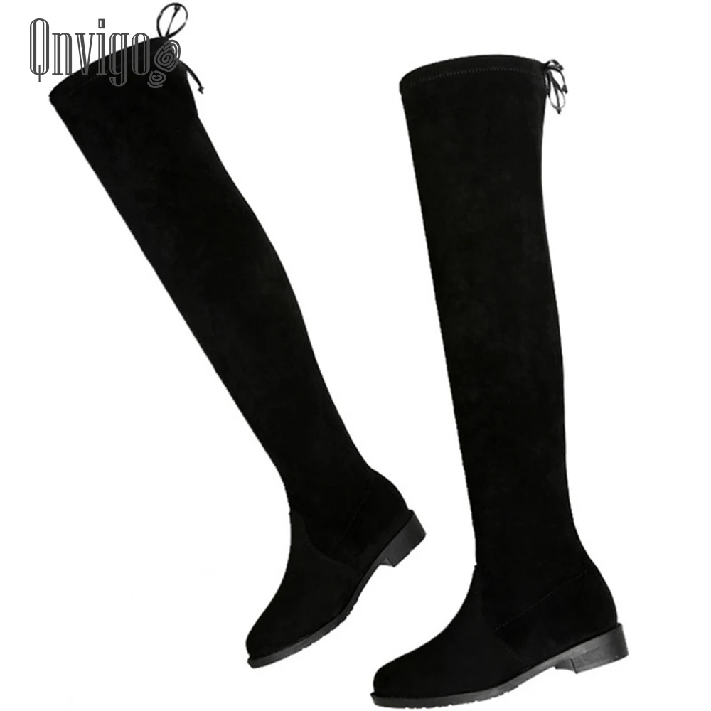 

Qnvigo Long Boots Thigh High Stretch Fabric Winter Boots For Women Knee High Size 35-44 Thigh High Heels 2/4/5cm Sexy Women Boot