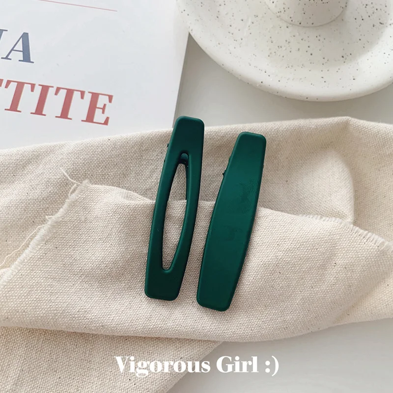 2pc Dark green 2PC Korea Macaron Color Hair Clips Acrylic Barrettes Geometric Hollow Matte Hair Clips For Girls Women Hair Accessories - Metal color: 2pc Dark green
