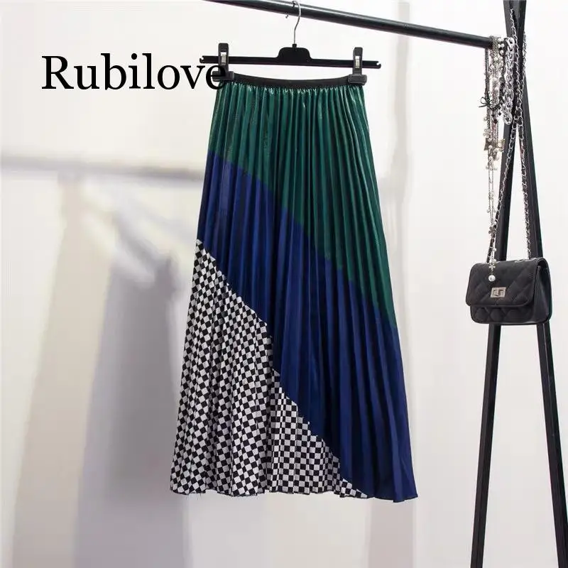 Rubilove, летние женские юбки, корейская мода, женская Радужная юбка с высокой талией, трапециевидная плиссированная юбка для женщин