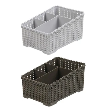 

2 Pcs Bathroom Cosmetics Storage Basket Basket Plastic Cover Desktop Debris Imitation Rattan Storage Basket(Gray & Deepgray)