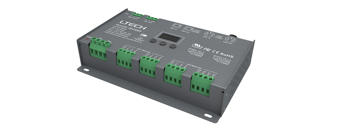 Светодиодный декодер DMX512; DC12-24V вход; 4А* 12CH 12 канальный выход RGB/RGBW светодиодный декодер XLR-3/RJ45 LT-912-O светодиодный/LT-912