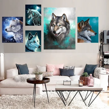 

5 Pcs/Set Animal Wolf Combination Diamond Paintings Full Drill Square/Round 5D Diamond Painting Mosaic Needlework Paintings