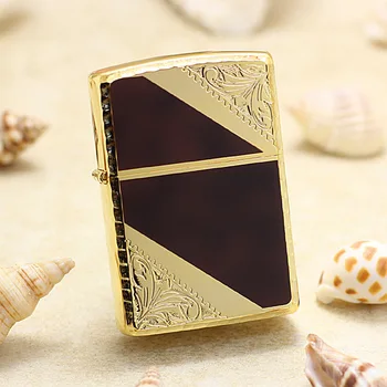 

Genuine Zippo oil lighter copper windproof Golden Diagonal lace cigarette Kerosene lighters Gift With anti-counterfeiting code