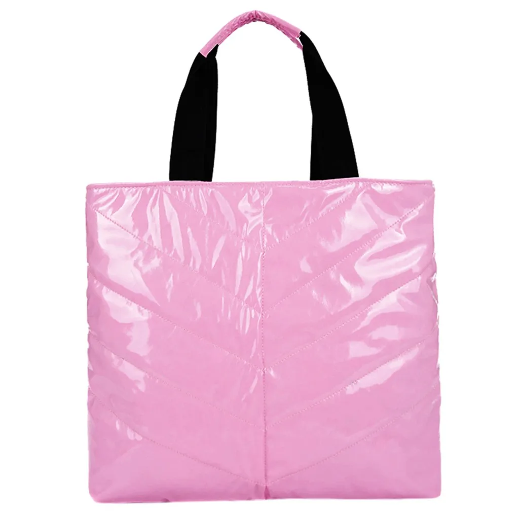 Women Sliver Tote Bags Solid Color Zipper Down Handbag Waterproof Messager Shoulder Bags Large Capacity Shopping Travel Bag