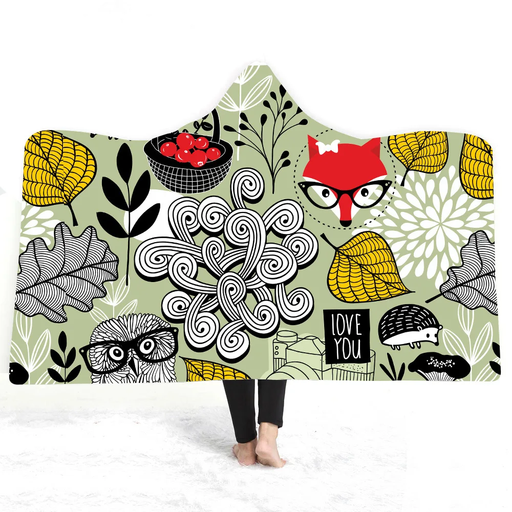 Flowers Hooded Blanket For Adults Childs 3D Printed Fleece Blanket For Sofa Portable Warm Throw Blanket For Home Travel Picnic - Цвет: color6