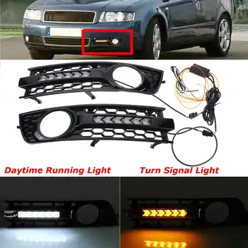 

2pcs Car Flowing LED Mesh Fog Light Grille Cover Mesh Grille with Flowing LED Turn Signal Lamp DRL For Audi A4 B6 2001-2005
