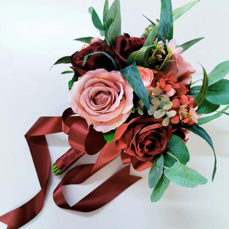 

2020 Burgundy Wedding Bouquets 2020 New Arrival Wedding Accesosries Bridal Bouquets Free Shipping