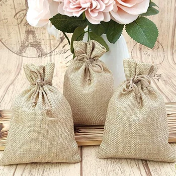 

50pcs Vintage Drawstring Jute Burlap Gift Bags Wedding Birthday Party Christmas Halloween Gift Wrapping Hessian Hemp Bags TOB