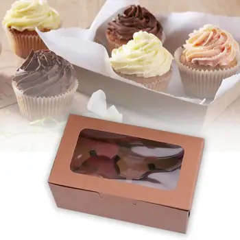 

10pcs Dessert Wedding Party Cupcake Box Gift Case Paperboard Packaging Birthday 2 4 6 Holes Clear Window Display Muffin Bakery