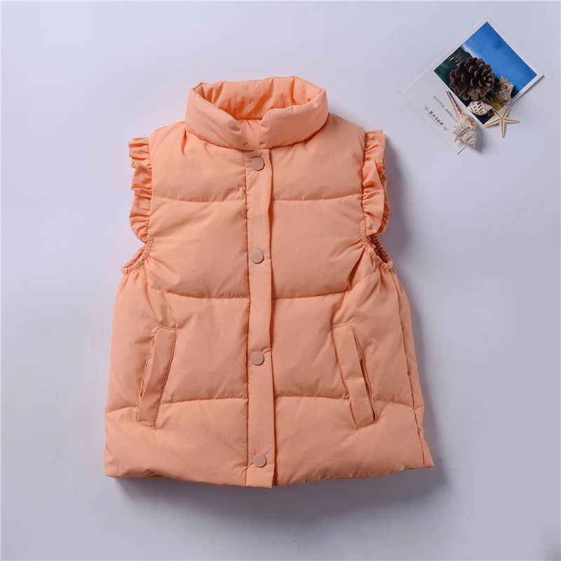 Fashion Warmth Baby Girls Puffer Vest Ruffle Sleeved Light Weight Child Waistcoat White Duck Down Children Outerwear 2-10 Years cheap winter coats