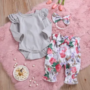 

Toddler Baby Girl Kids Long Sleeve Cute Outfits Romper Top Pants Clothes 3Pcs