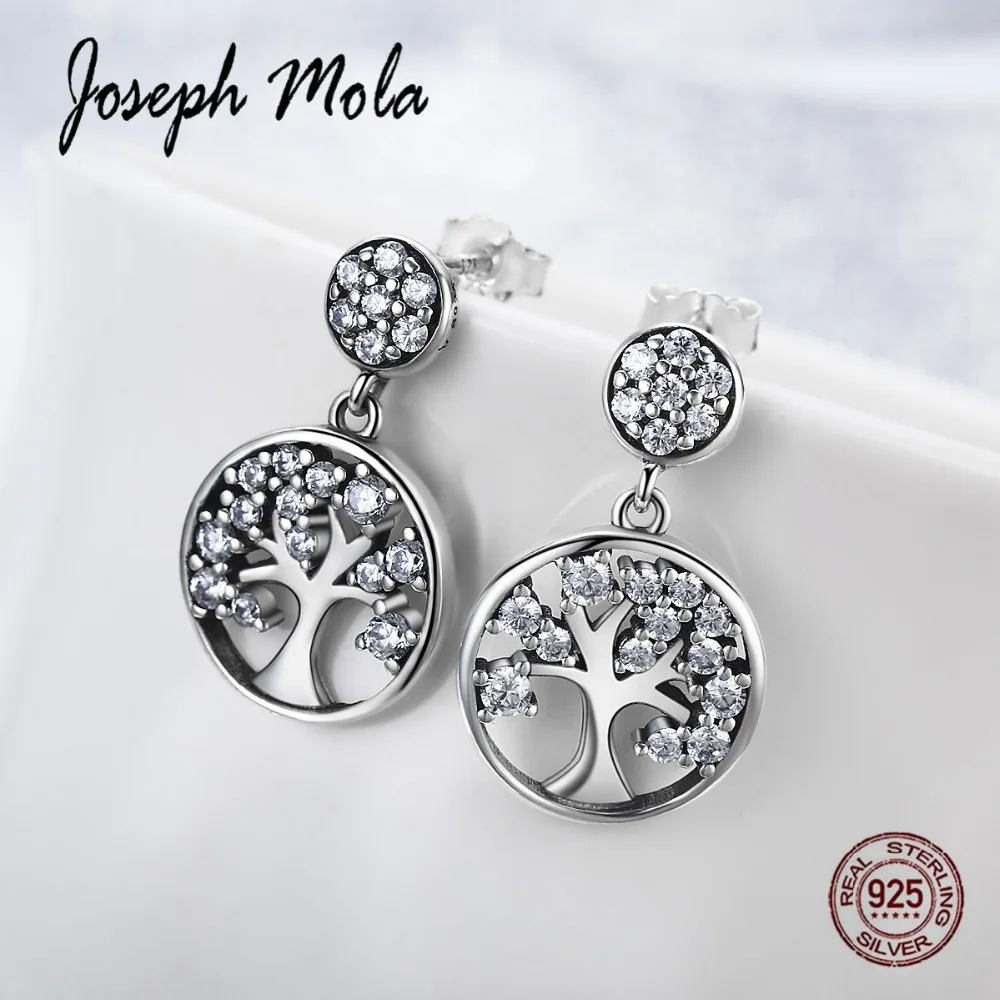 

Joseph Mola 925 Sterling Silver Fine Jewelry Classic Zircon Tree Of Life Drop Earrings for Women Party Dating Engagement Gift