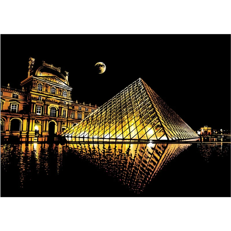 Louvre Картина с изображением Парижа/Лувра/Берлина/Флоранс, картина с царапинами, с черным покрытием, художественная картина с изображением ночного города, бумага для рисования, подарок для обучения детей - Цвет: Louvre