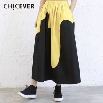 

CHICEVER Korean Patchwork Hit Color Skirts For Women High Waist Oversized Loose Irregular Midi Skirt Female 2020 Spring Clothes