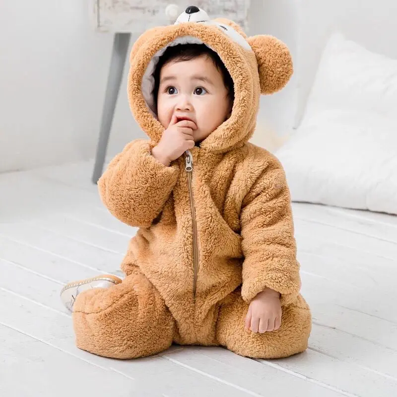 Brown Bear Новинка года; Комбинезон для маленьких мальчиков и девочек с милым рисунком медведя, кролика, кота; удобная и удобная теплая зимняя одежда - Цвет: Brown Bear