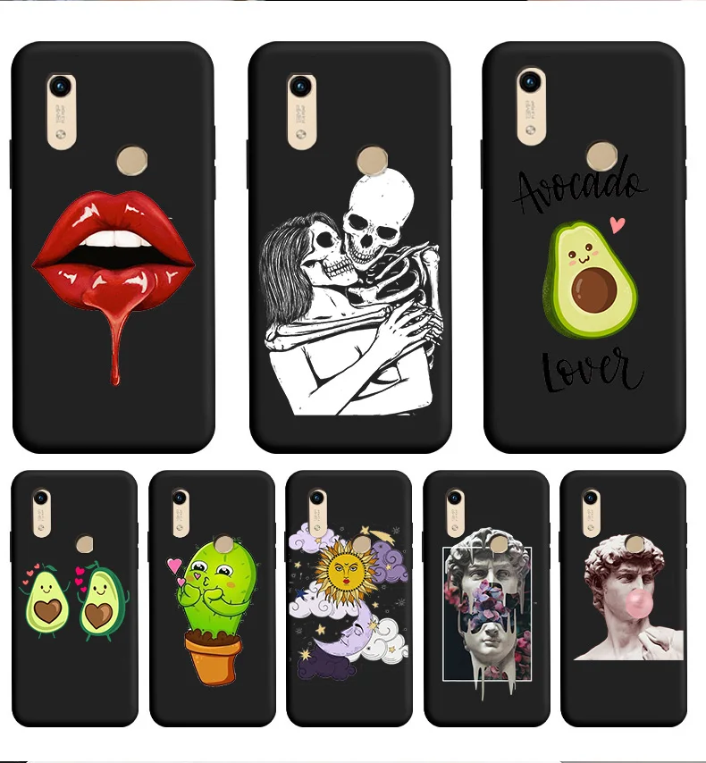 Personality Black For Honor 8A Pro Case Personality Tide Shell  For Huawei Y6 Prime 2019 CaseCute Cat For HUAWEI Y6S Fundas Case phone pouch bag