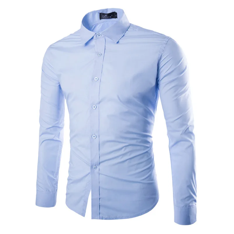 Формальные стильные Лоскутные простые мужские рубашки Slim Fit деловая рубашка с длинным рукавом с отложным воротником Весенняя хлопковая офисная одежда - Цвет: Wathet