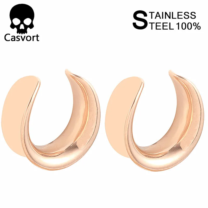rose gold Casvort 2 PCS New Saddle Ear Tunnel Plug Piercing Ring Expander Studs Stretchers Fashion Body Piercing Jewelry Earrings Gift - Окраска металла: rose gold